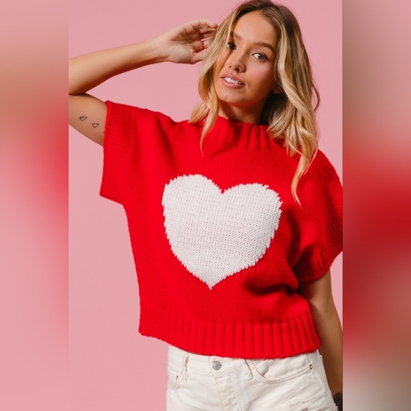 BiBi Rib Banded Heart Pattern Valentines Sweater - Picture 1 of 14